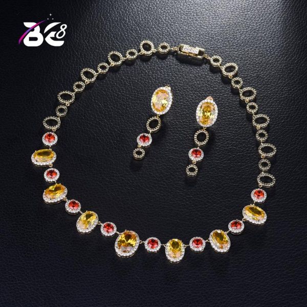 

be 8 luxury sparking brilliant cubic zircon multi-color necklace earrings wedding bridal jewelry sets dress accessories s380, Silver