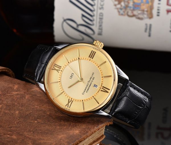 alta qualidade 2021 novo relógio de quartzo de três pontos relógios de moda 1853 relógios de pulso de marca superior com pulseira de couro calendário presente montre de luxe