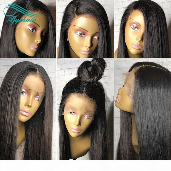 

pre plucked human hair full lace wigs natural hairline with baby hair silky straight brazilian virgin hair lace front wigs bleached knots, Black;brown