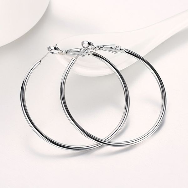 

925 silver creole circle hoop earrings for women christmas earring jewelry q1219, Golden;silver