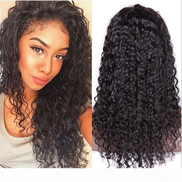 

lace front natural color human hair wigs for black women kinky curly long virgin hair full lace with baby hair bleached knots, Black;brown