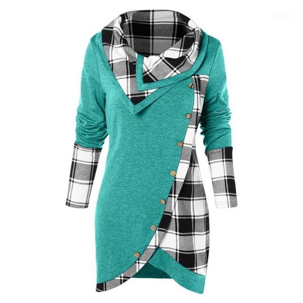 

sweatshirts for womens 2019 women long sleeve plaid turtleneck tartan tunic irregular sweatshirt pullover camisola mulheres1, Black