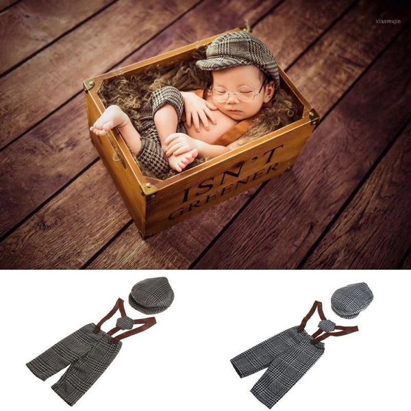 

caps & hats born pography props flat cap sets boy overalls suspender straps for po shoot hat outfit pants prop accessories1, Yellow