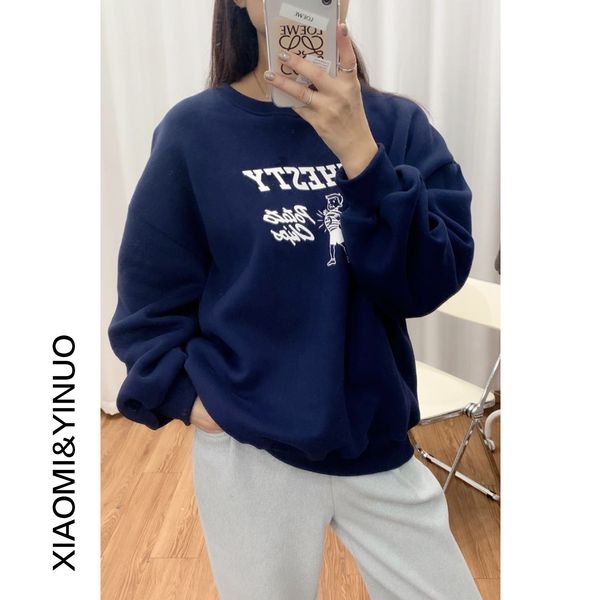 

oufan] 7664 флис теплый мультфильм напечатанный свитер для женщин зима 2020 новый корейский пуловер с длинным рукавом свитер, Black