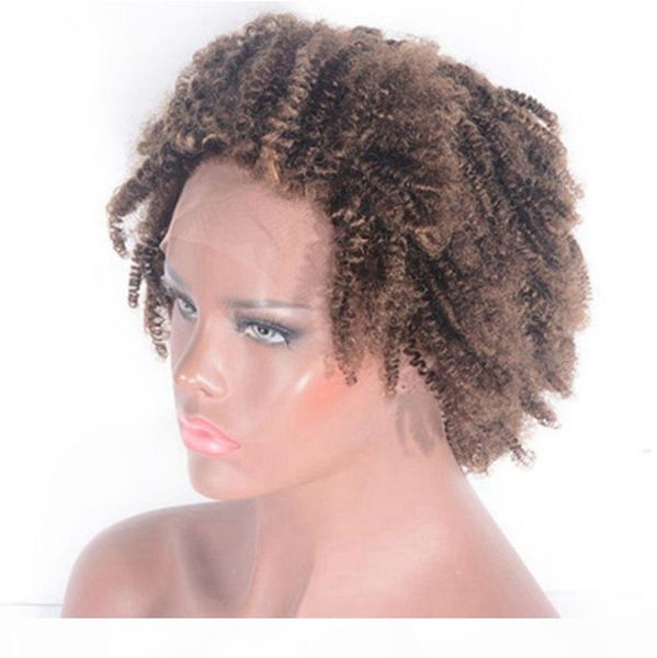 

mongolian kinky curly human hair wigs glueless full lace wigs 150% density short remy hair wig with straps, Black;brown
