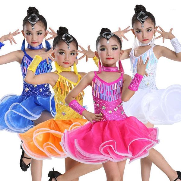 

girls sequin professional latin salsa cha cha ballroom dance competition dress costume for kid dancing clothes dancer clothing1, Black;red