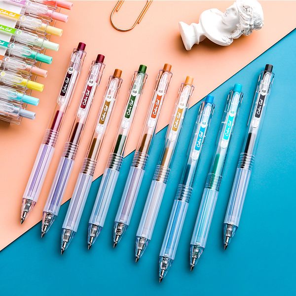 

9Pcs/Set Vintage Color Gel Pen Retractable Quick Dry 0.5mm Binder Clip Soft Rubber Grip DIY Hand Account Bullet diary Stationery