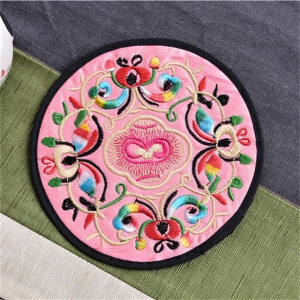

home non-woven embroidery floral pattern ethnic coaster tribal cup teapot mat drink holder floral tableware placemat 146 g2