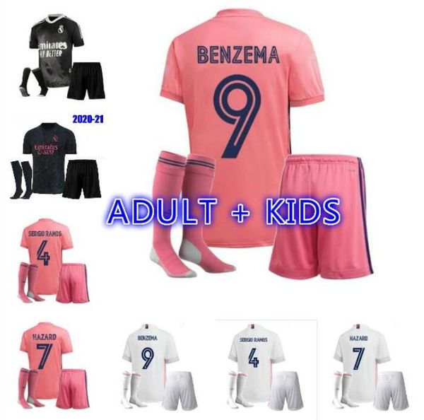 

kids kit 20 21 real madrid soccer jerseys home away third soccer hazard zidane benzema football shirt camiseta de futbol men sets, Black;yellow