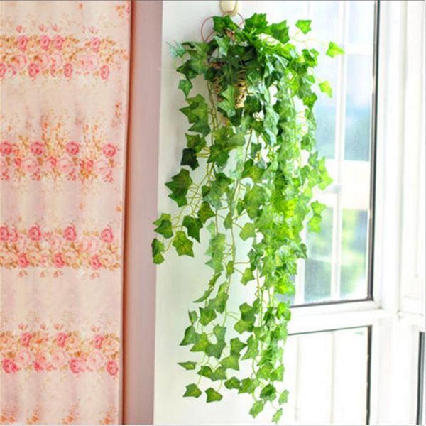

12pcs 2m artificial decoration vivid vine rattan leaf green grass plants grape leaves for home garden party wall decoration1