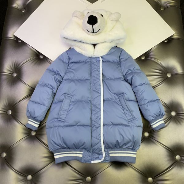

the original single boys and girls down padded jacket hooded polar bear design children's warm jacket ing, Blue;gray