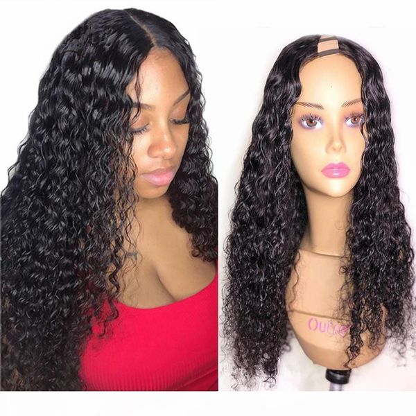 

curly u part human hair wig 150 density brazilian remy human hair upart wig water wave curly middle part u shape wig, Black;brown
