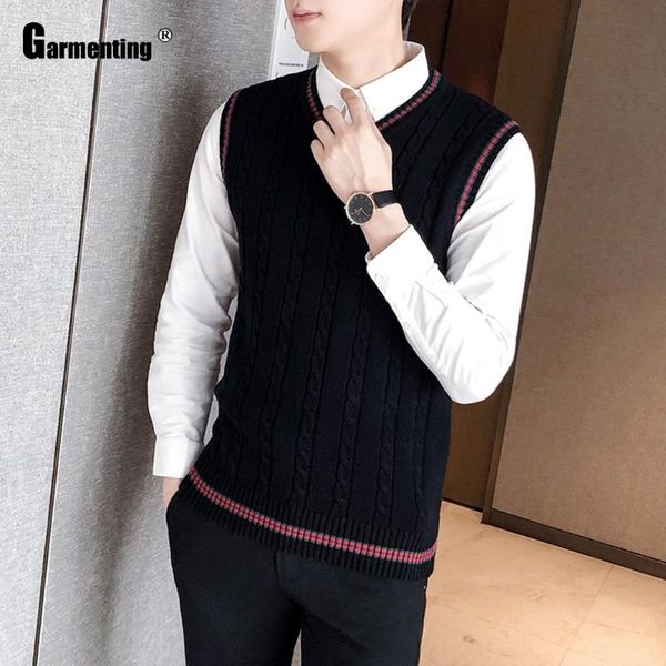 

garmenting autumn winter kpop sweaters vest plus velvet masculinas pull homme ropa knitted sweater pullovers mens clothing 2021, Black;white