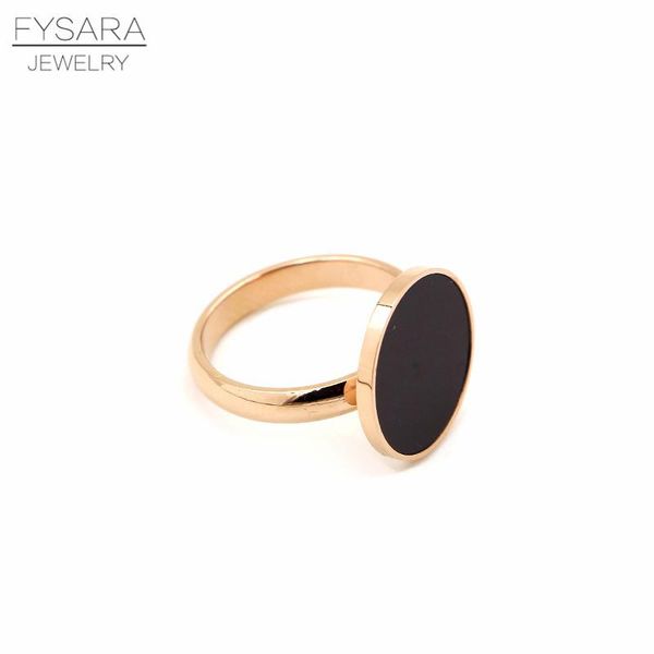 

fysara flat round cricle ring enamel black midi ring stainless steel rose gold ring for women jewelry party wedding love bagues sqcezo, Silver