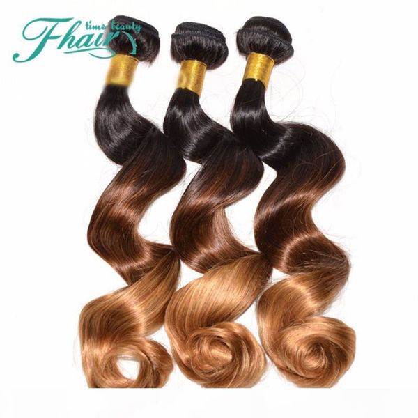 

7a brazilian ombre loose wave hair extensions 3 bundles 1b 4 27 ombre 3 tone color hair loose wave dhl, Black