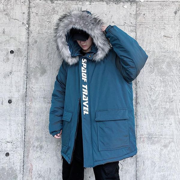 

hybskr 2020 winter new men parkas casual oversize woman warm hooded coat thicken zipper hip hop streetwear fashion mens jackets1, Black