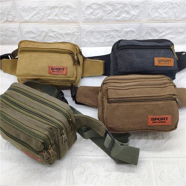 

men's canvas waist bag thickened zipper multilayer messenger bag leisure travel mountaineering1