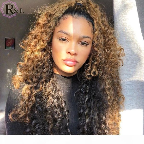 

rulinda 250% density curly lace front human hair wigs highlight ombre colored brazilian remy hair 360 lace frontal wigs, Black