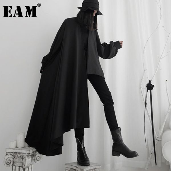 

[eam] women black asymmetrical big size trench new lapel long sleeve loose fit windbreaker fashion spring autumn 19a-a556 201111, Tan;black