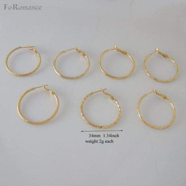 

hoop & huggie min order 10$ can mix design/seven styles in same size different pattern yellow gold color gp 34mm plain moon snake earring, Golden;silver