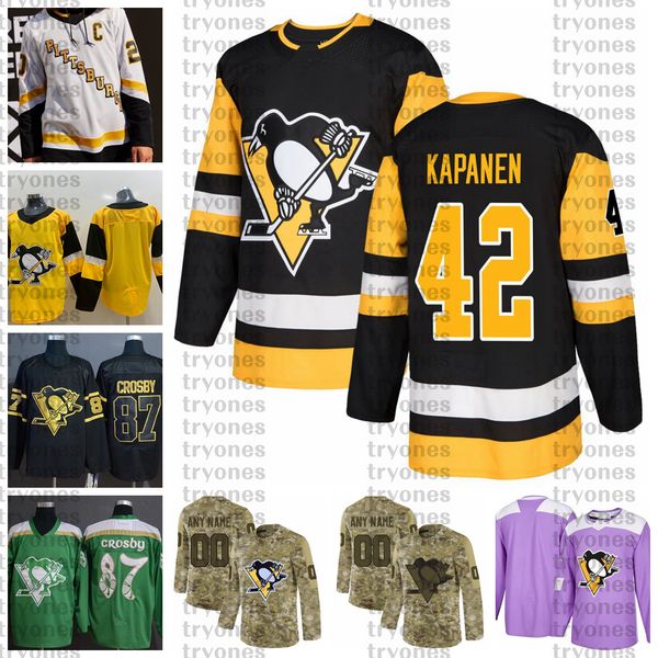 

2021 reverse retro customize #42 kasperi kapanen pittsburgh penguins jerseys golden edition camo veterans day fights cancer hockey jersey, Black;red