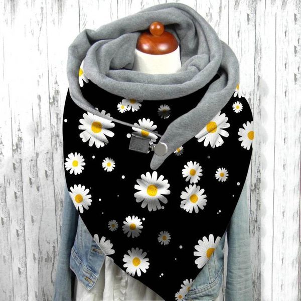 

chrysanthemum print scarves women refreshing scarf fashion retro female multi-purpose shawl scarf ponchos y capas mujer1, Blue;gray