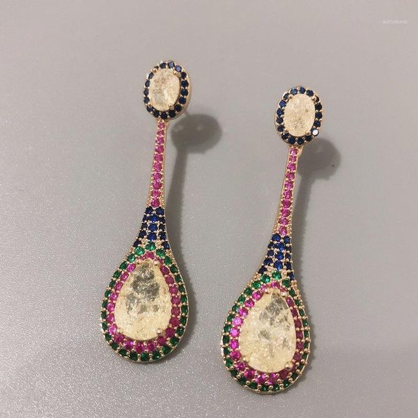 

fashion yellow broke cz long drop earring for women1, Silver