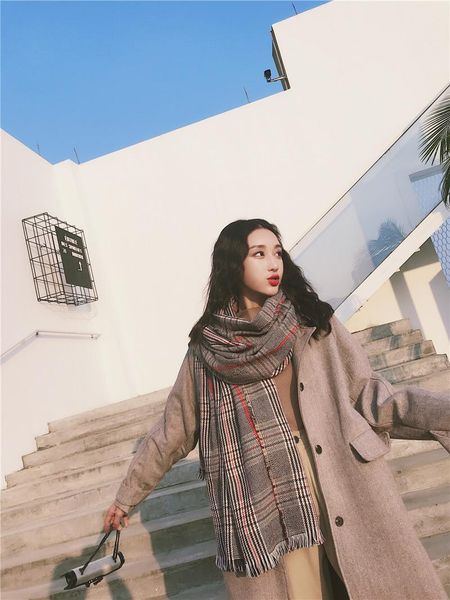 

scarves yang mi's same scarf made of cashmere for women in winter, Blue;gray