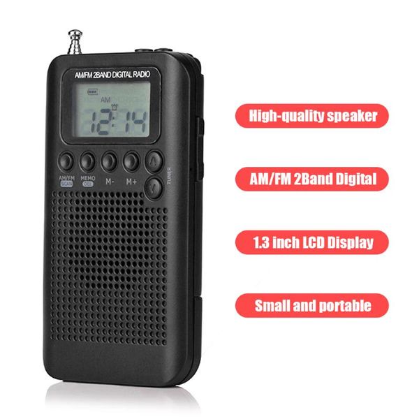 

hrd-104 portable am / fm stereo radio pocket 2-band digital tuning radio mini receiver outdoor w / earphone lanyard 1.3 in