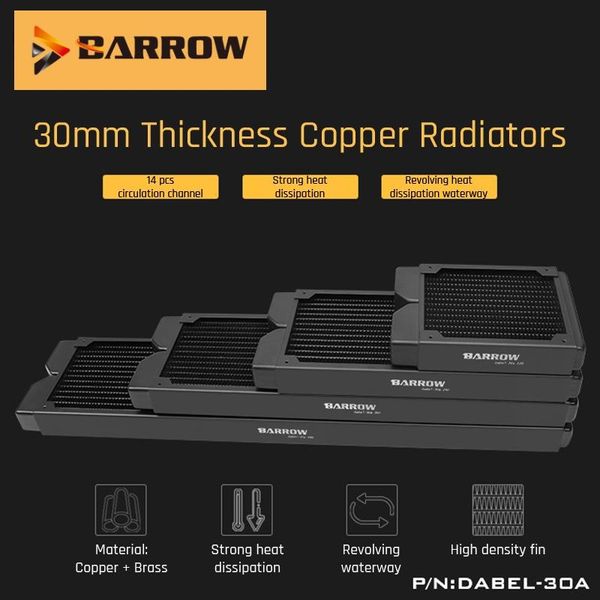 

barrow water cooling dabel-30a 480,copper radiator 30mm thickness 14pcs circulation channel g1/4 threaded suitable for 120mm fan