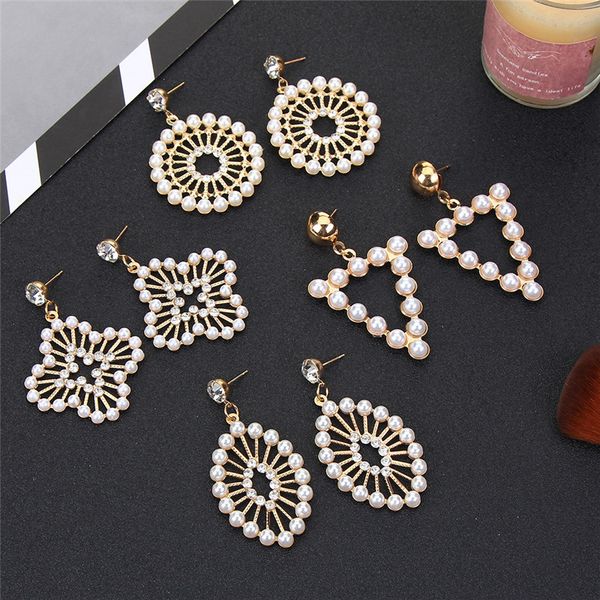 

fashion women pearl crystal earrings large hoop dangle earring statement jewelry for girls rhinestone drop earring party favor kimter-k115fa