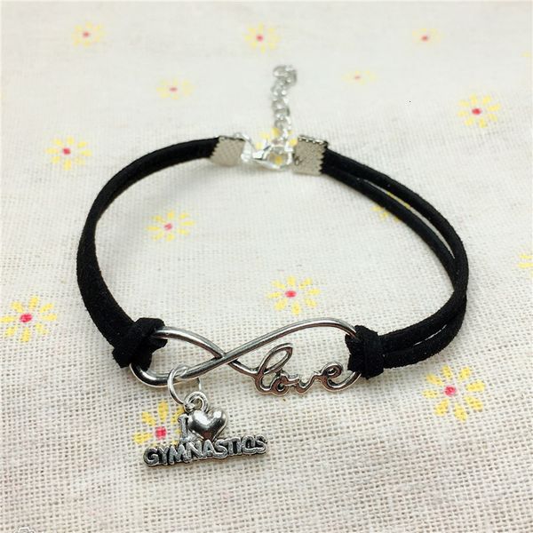 

silver new punk i sport antique pendant charm leather bracelet for women men gymnastics team gift infinity love jewelry