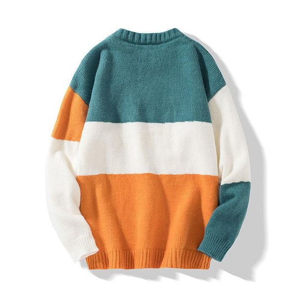 

stripe contrast sweater men's pullover sweater loose, White;black