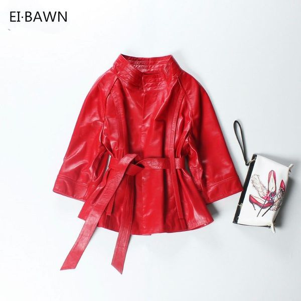 

red genuine leather jacket women plus size real sheepskin black pink purple leather coat women outerwear jaqueta de couro, Black;brown