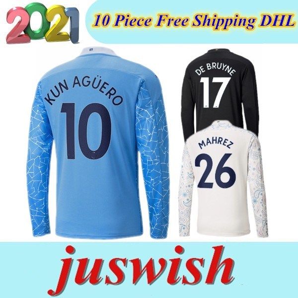 

2020 2021 manchester long sleeve soccer jersey ake foden g.jesus mahrez kun aguero city football full shirt, Black;yellow