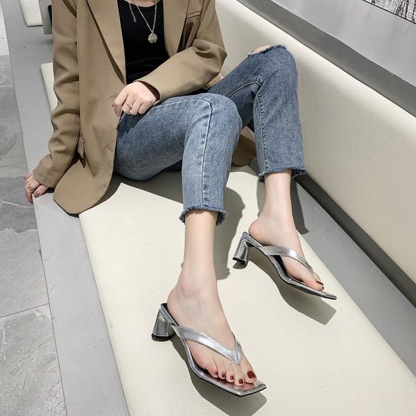 

shoes woman 2021 rubber flip flops slippers soft pantofle luxury slides square heel heeled mules med hawaiian comfort new, Black
