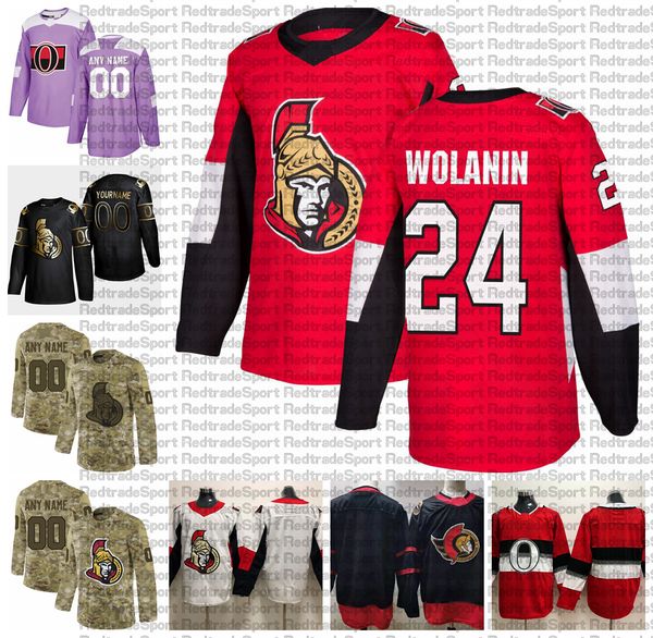 

2021 customize #24 christian wolanin ottawa senators jerseys golden edition camo veterans day fights cancer custom stitched hockey jerseys, Black;red