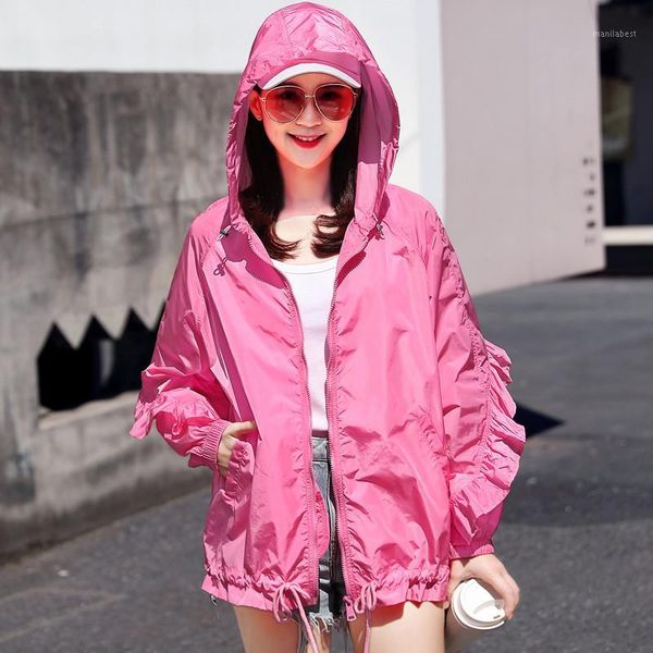 

summer 2020 new loose hooded sunscreen clothing women's beach windbreaker breathable coat b3901, Tan;black