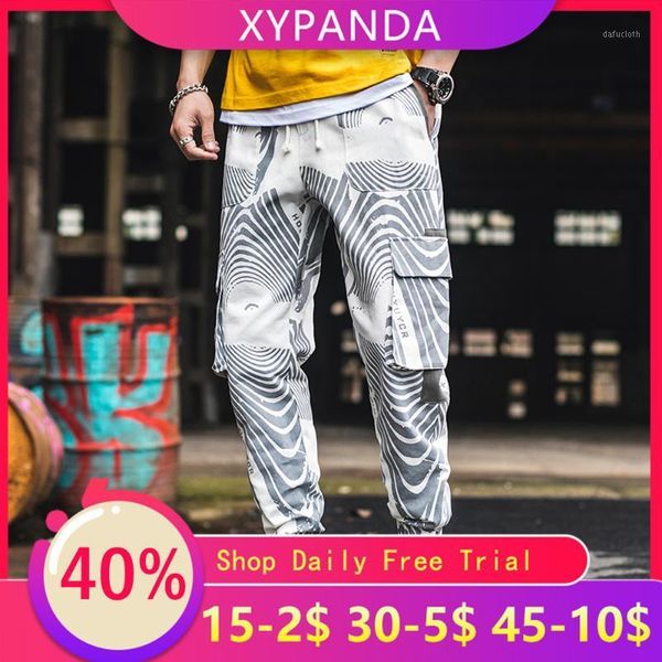 

xypanda japanese street tide brand hip-hop overalls loose harem pants pattern casual pants cargo men1, Black