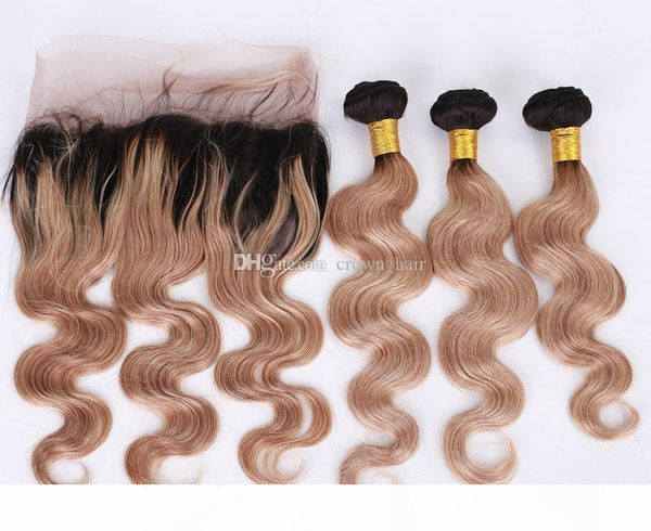 

honey blonde body wave hair weft with 360 lace frontal #1b 27 pre plucked 360 lace frontal with virgin hair bundles, Black