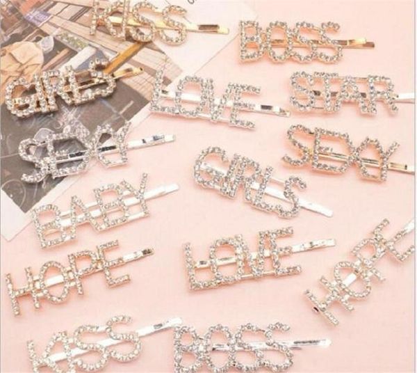 

15 styles silver gold letter word rhinestone crystal hairpin hairgrip hairclips hair clip grip pin barrette hair accessories gift fy4345