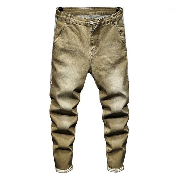 

men's jeans 2021 men stylish retro blue patch loose harem pants denim taper fit side striped stripe casual harems1