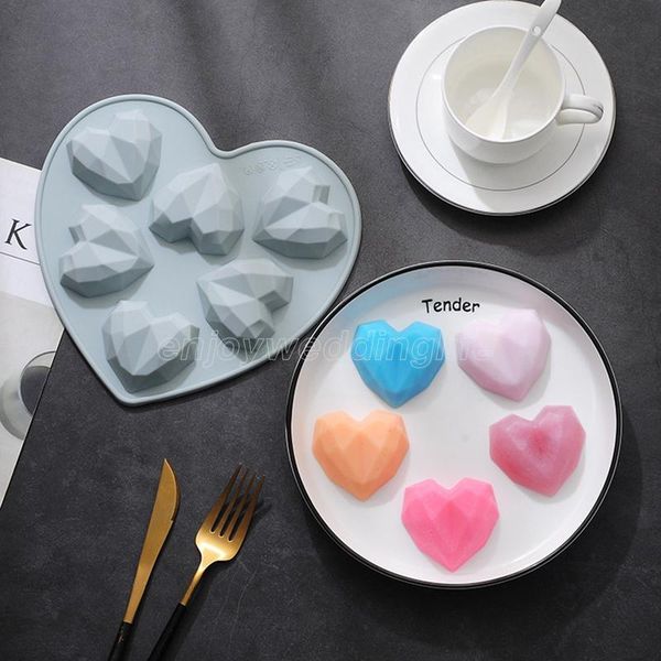 

6-cavity diamond heart-shaped silicone cakes mousse molds chocolate dessert bakeware pastry mould sea shipping