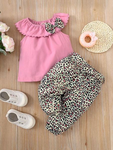 

baby leopard print bow front with belted pants she, White