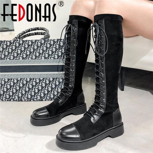 

fedonas female stretch boots party night club shoes woman high heels winter warm long genuine leather women knee high boots1, Black