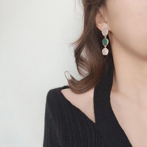 

dangle & chandelier timeonly retro enamel long tassel earring green color oil fashion earrings for women girl simple accessories temperament, Silver