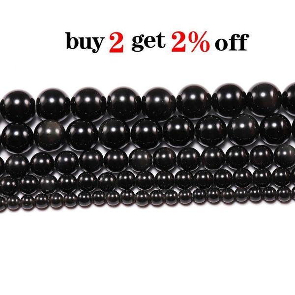 

1strand lot 4 6 8 10 12 mm natural black obsidian stone beads round loose spacer bead for jewelry making findings diy bracelet h bbyknd