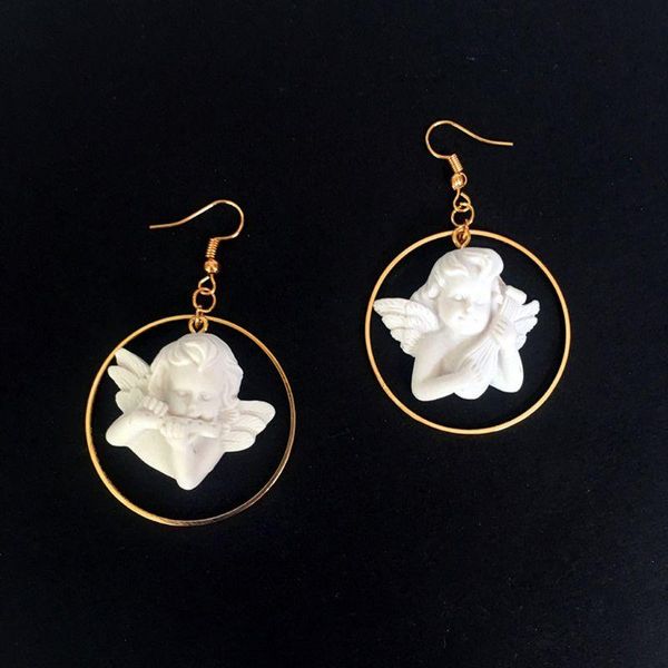 

gypsum cupid angel pendant drop earrings angel dangle earrings for women 62ke, Silver