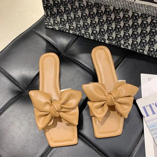 

women slippers woman 2020 fashion square toe bow sliders women's casual outdoor shoes ladies summer new flat female footwear #to0z, Black
