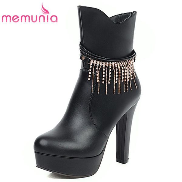 

memunia 2020 ankle boots women tassel round toe zip high heels platform boots elegant party wedding shoes female, Black